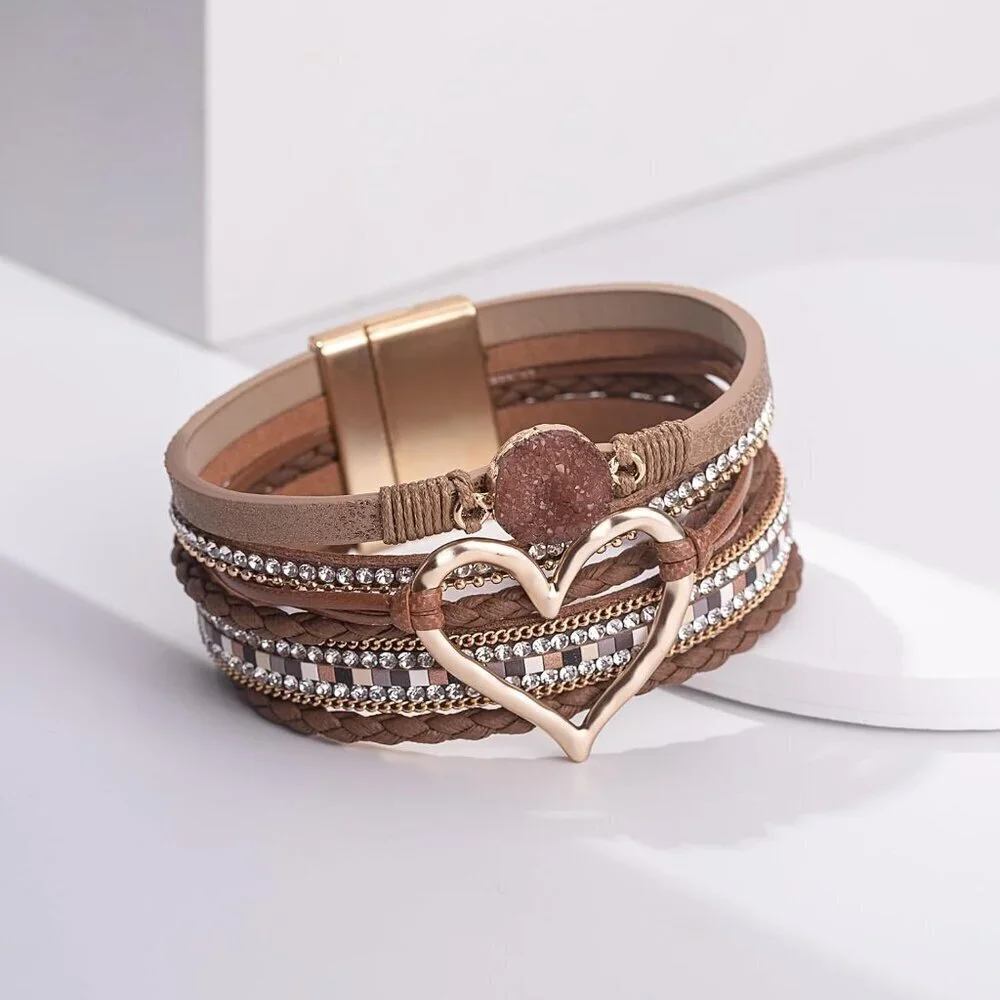 Leather Wrap Bracelets Boho Cuff Jewelry Women Mother Gift Trendy